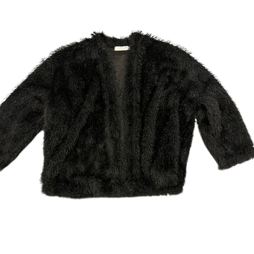 Mododoc black fuzzy cardigan sweater women's size S open front